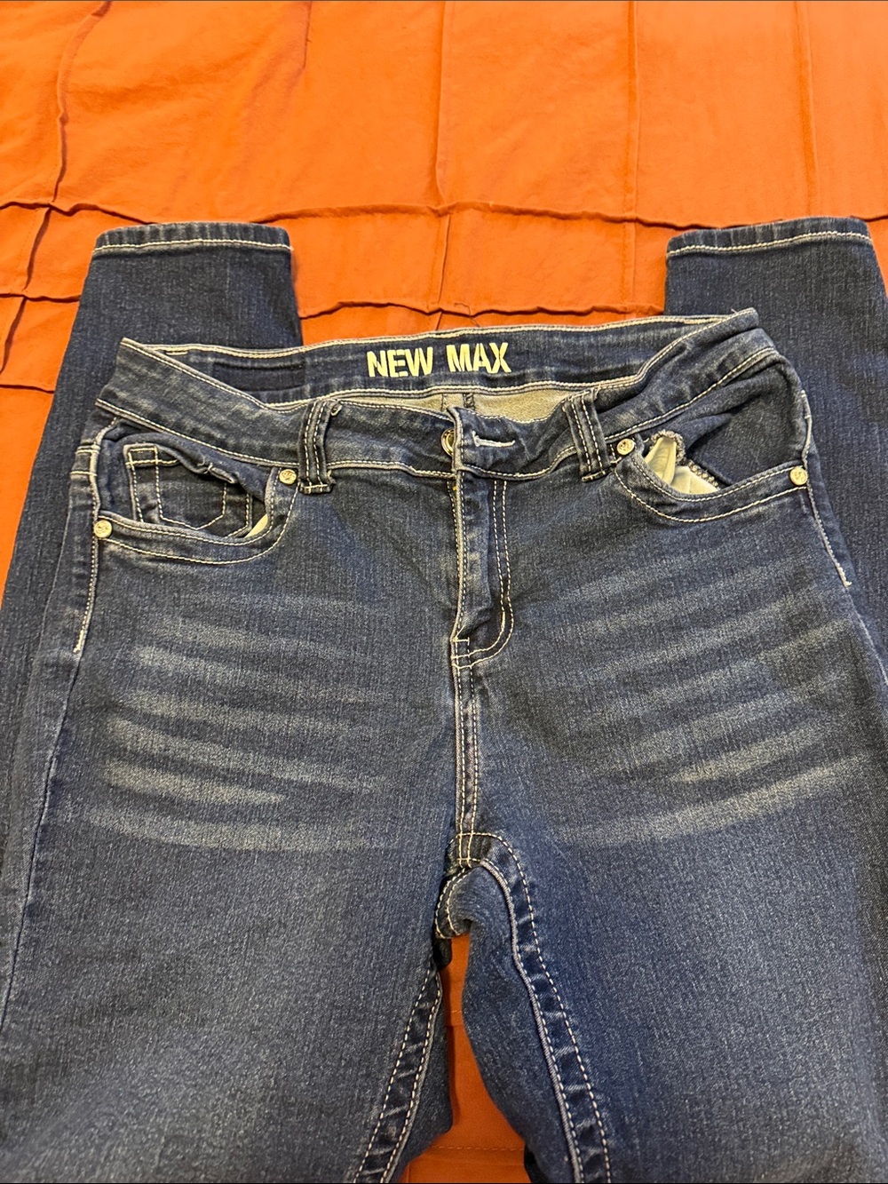 Dark Blue Skinny Jeans with Gold Embroidered Pockets - Picture 2 of 2